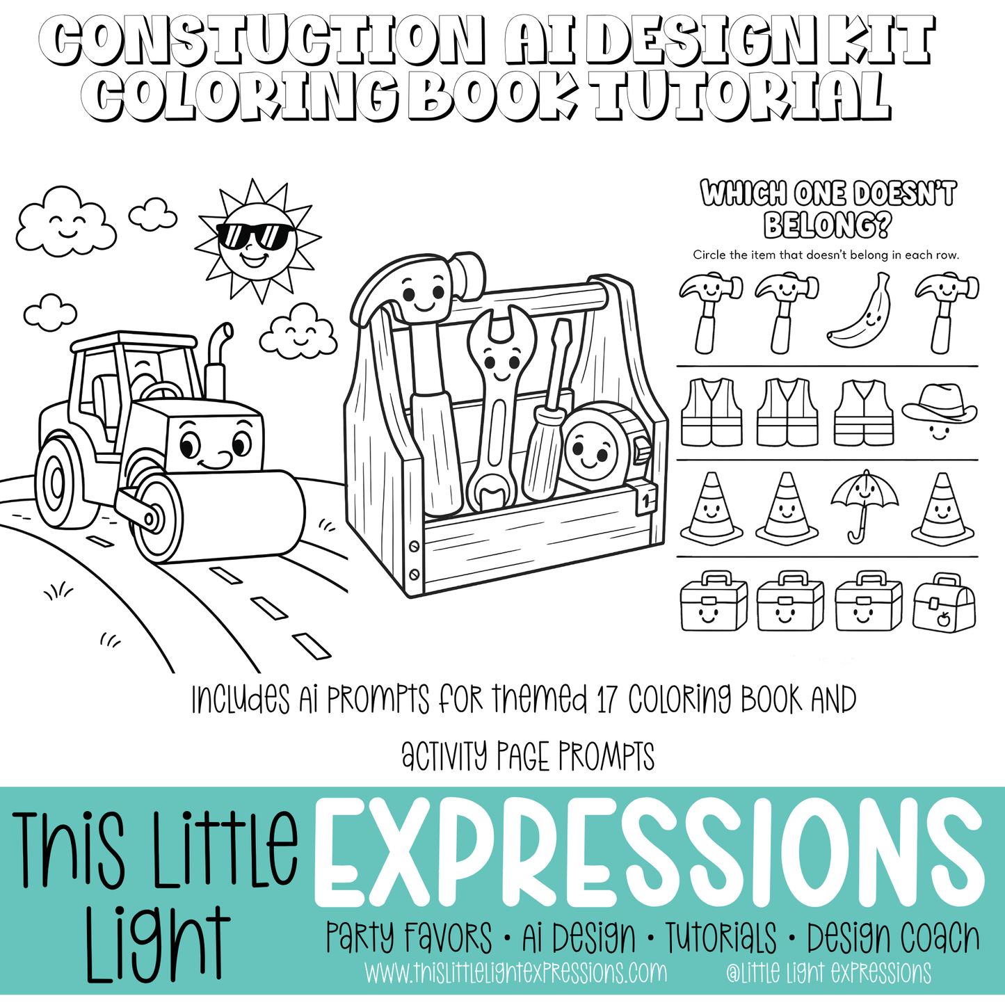 Construction Theme Coloring Pages + Character Tutorial Bundle Create Your Own Unique Designs | Instant Download | Free for CEO Subscribers