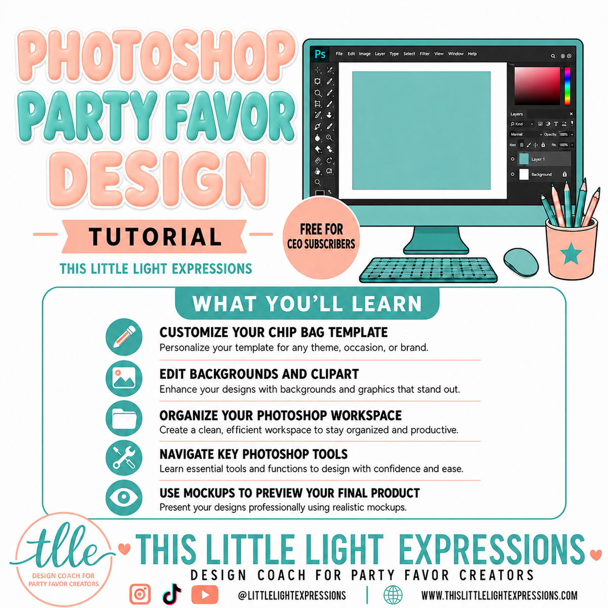 Photoshop Party Favor Design Tutoriall | Digital Download | Party Favor Tutorial | FREE for CEO Subscribers