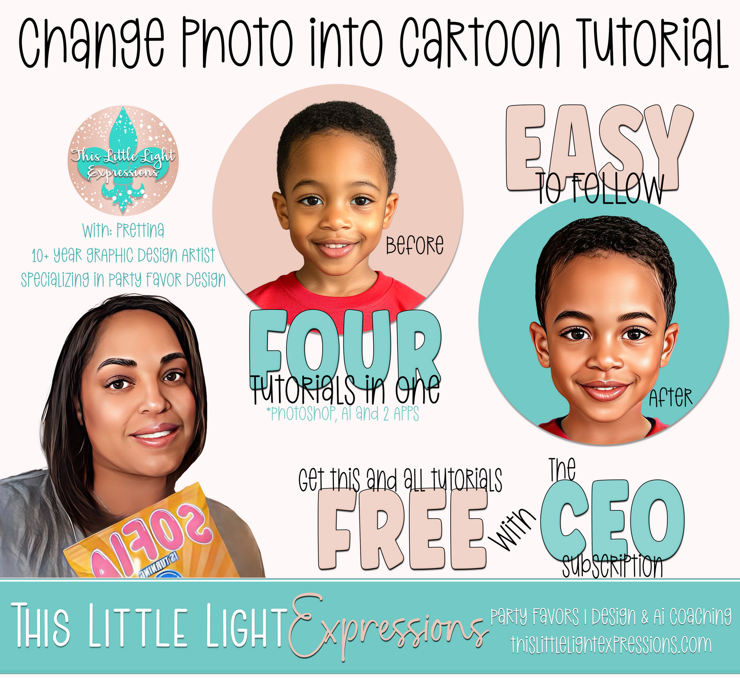Face Swap with Turn Photo into Cartoon Tutorial | 2 Tutorials in One | Digital Download | Party Favor Tutorial | FREE for CEO Subscribers