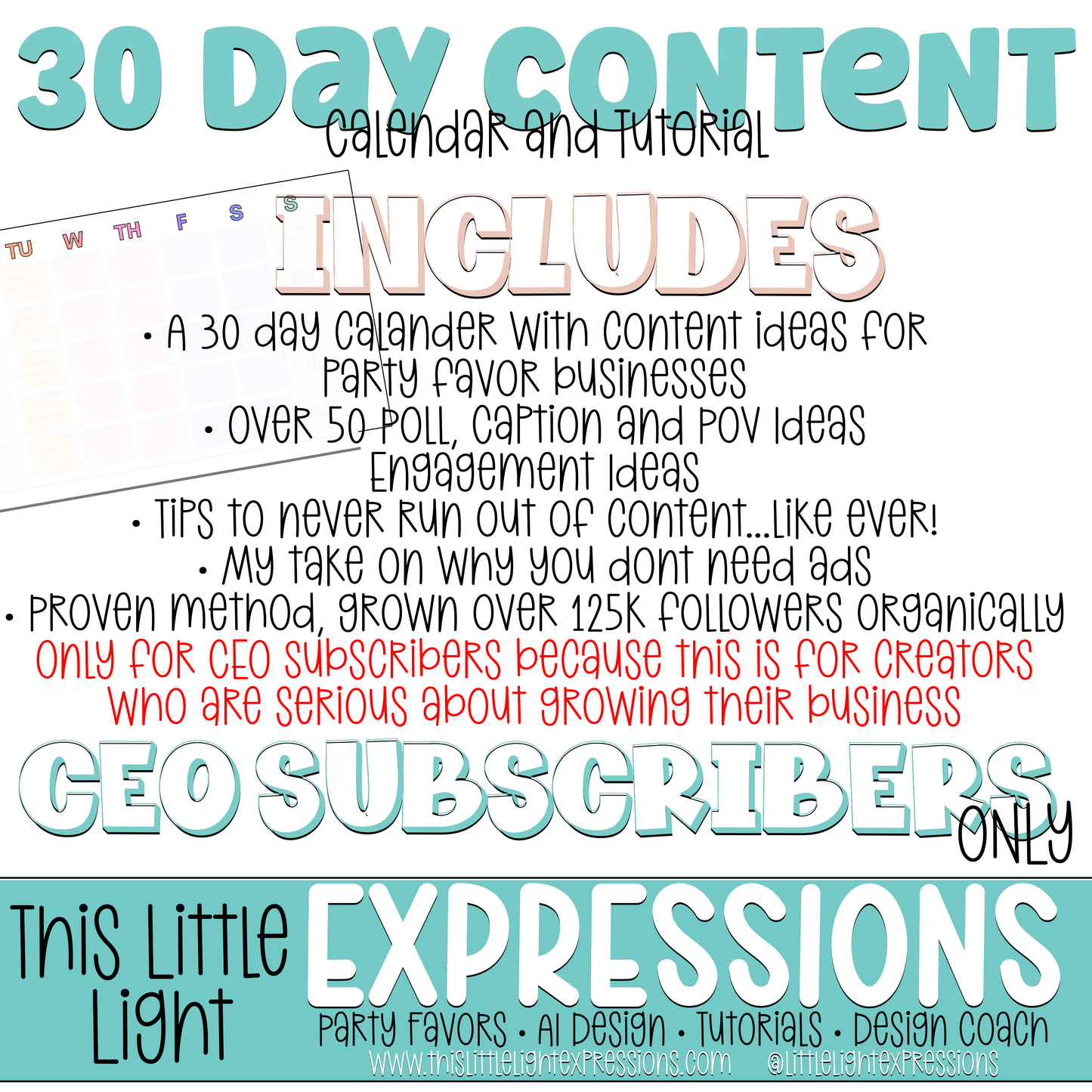 30-Day Party Favor Content Calendar (CEO Exclusive) | CEO Subscribers get this for FREE