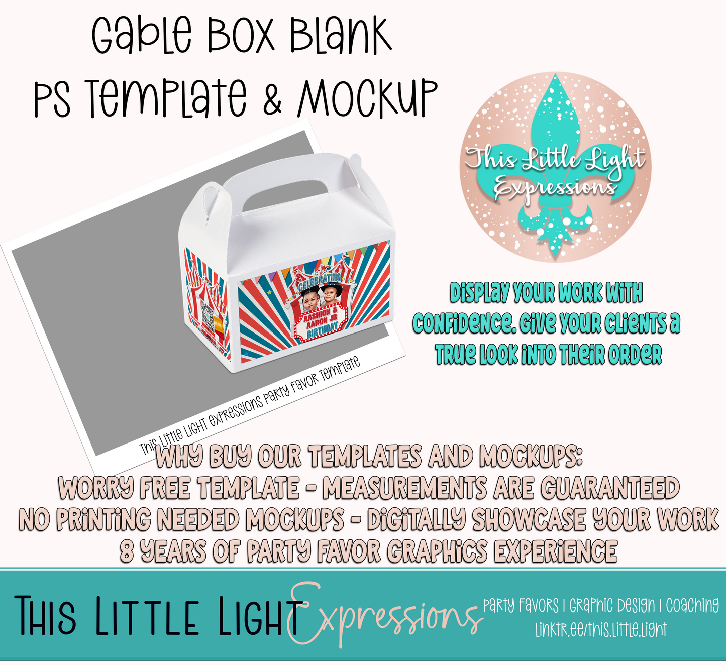 Gable Boxes Template and Mockup for Photoshop or Canva | Digital Download | For Party Favors