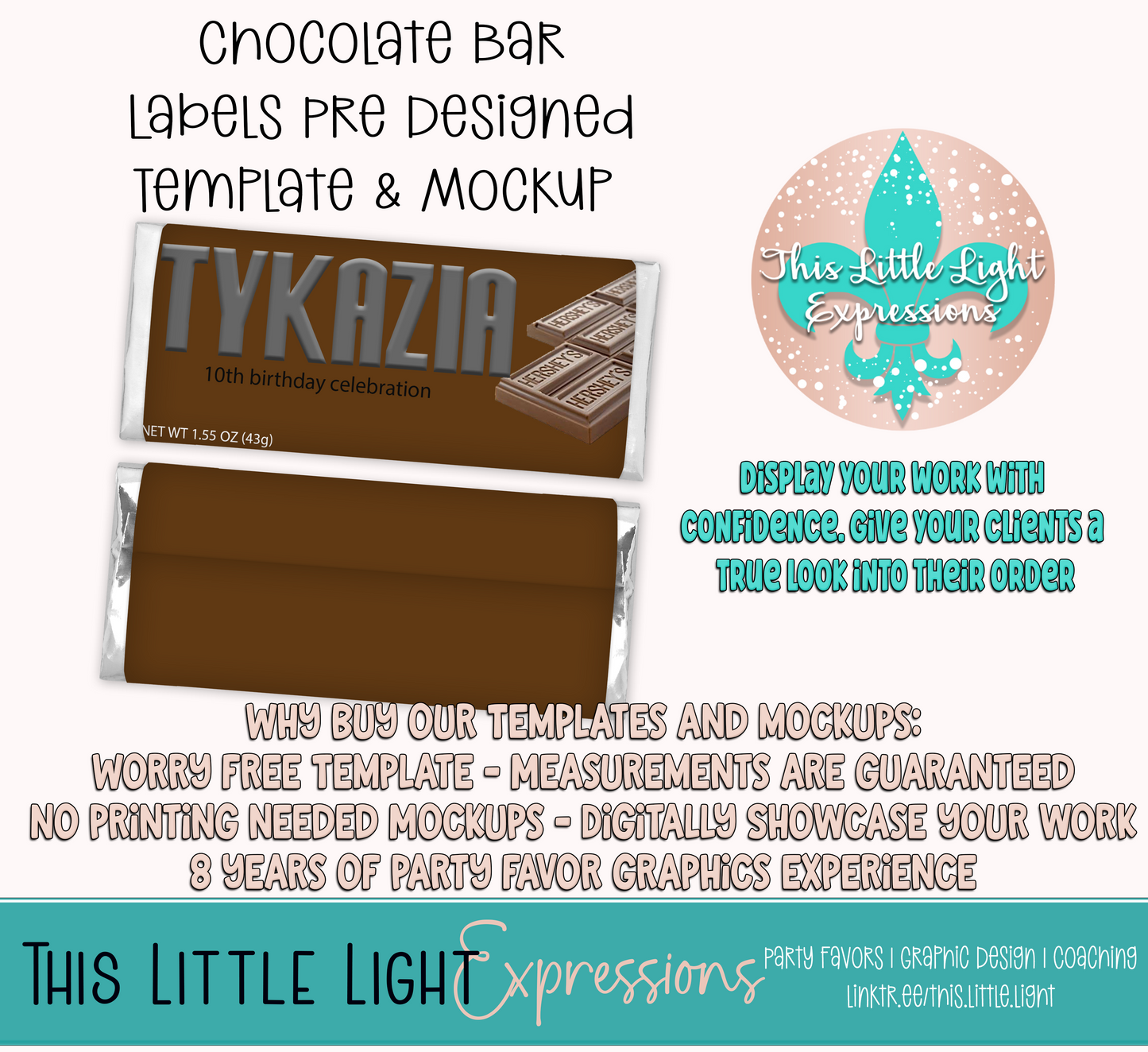Hershey Chocolate Bar Template and Mockup for Photoshop or Canva | Digital Download | For Party Favors