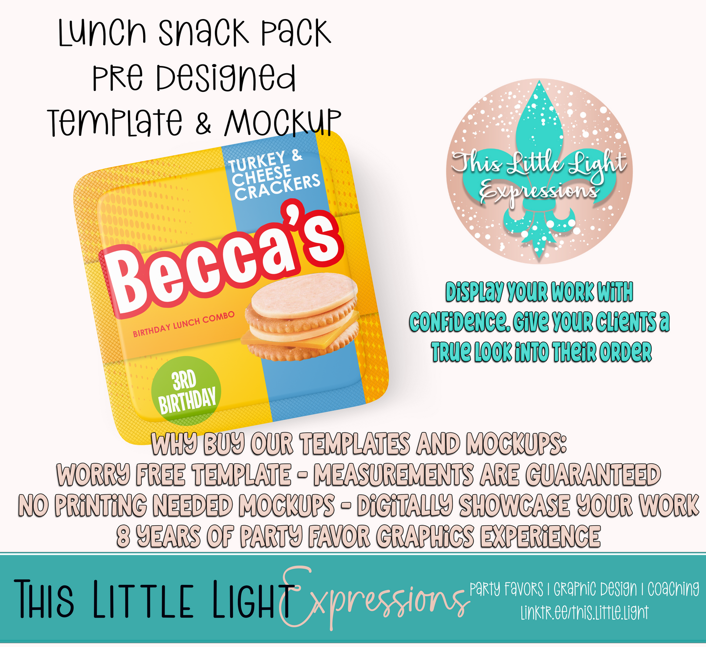Lunch Pack Template and Mockup for Photoshop or Canva | Digital Download | For Party Favors