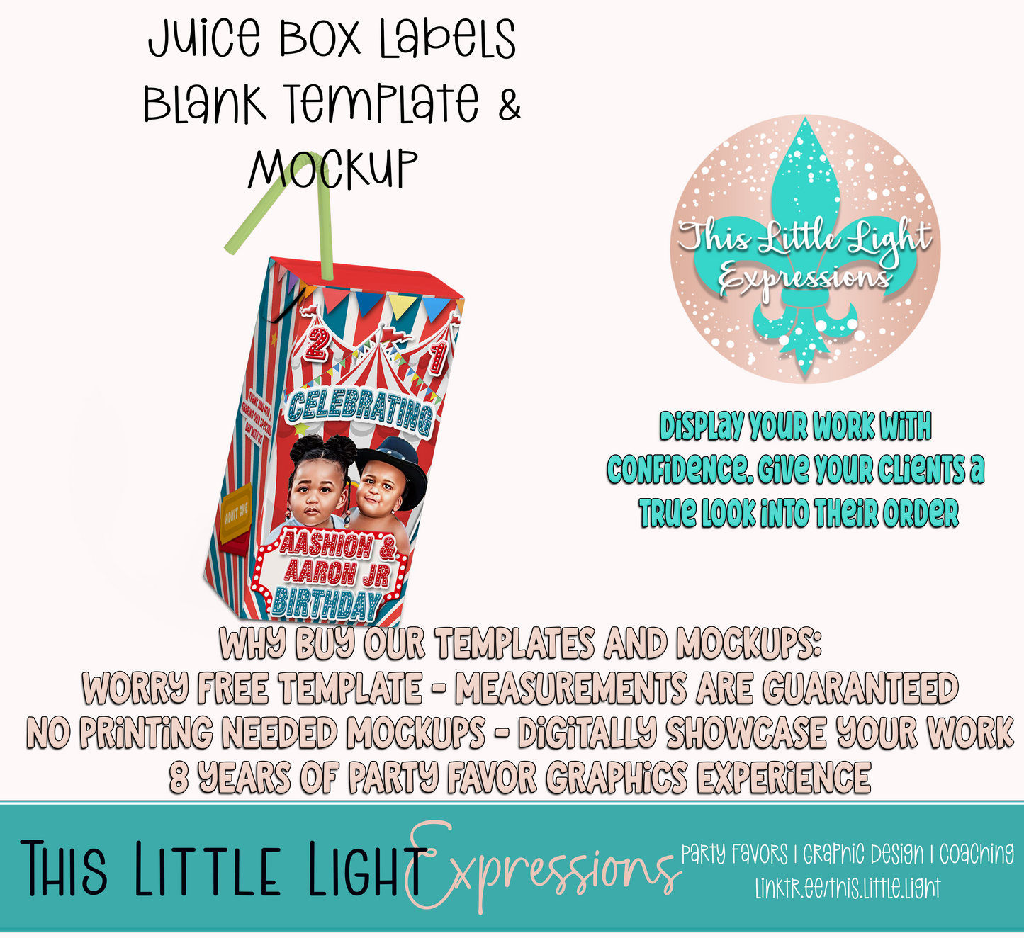 Juice Box Template and Mockup for Photoshop or Canva | Digital Download | For Party Favors
