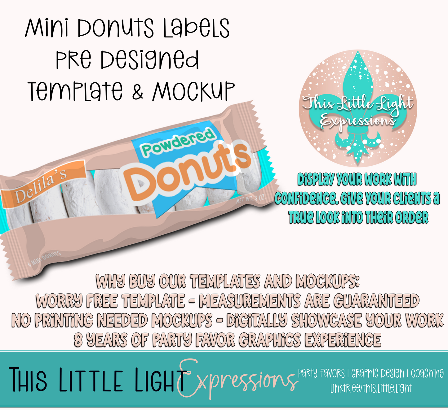 Mini Donuts Template and Mockup for Photoshop or Canva | Digital Download | For Party Favors