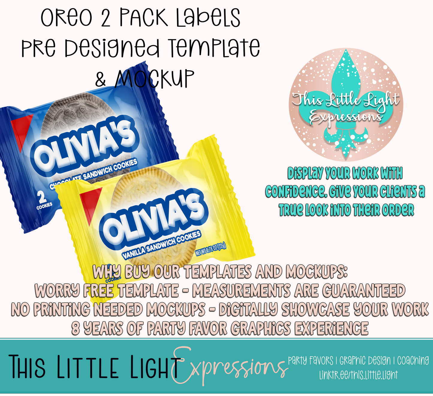 Oreo 2 Pack Cookies Labels Template and Mockup for Photoshop or Canva | Digital Download | For Party Favors
