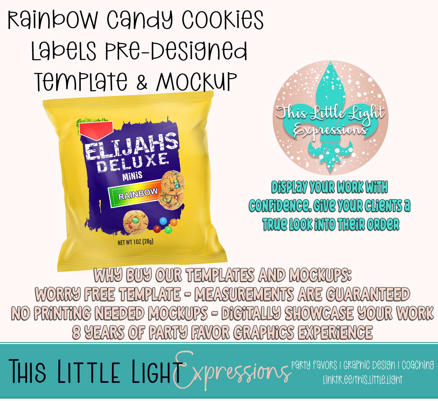 Rainbow m&m Cookies Template and Mockup for Photoshop or Canva | Digital Download | For Party Favors