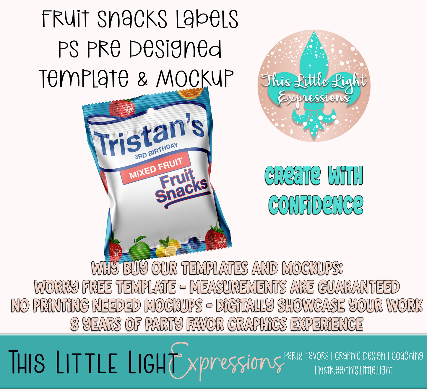Fruit Snacks Template and Mockup for Photoshop or Canva | Digital Download | For Party Favors