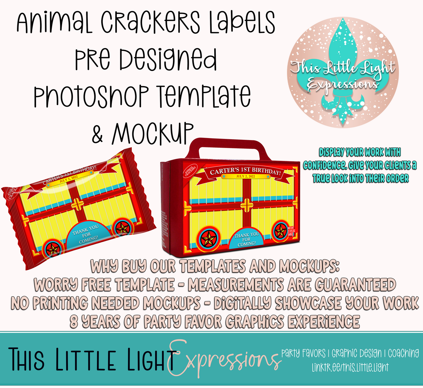 Animal Crackers Set of 4 Template and Mockup for Photoshop or Canva | Digital Download | For Party Favors