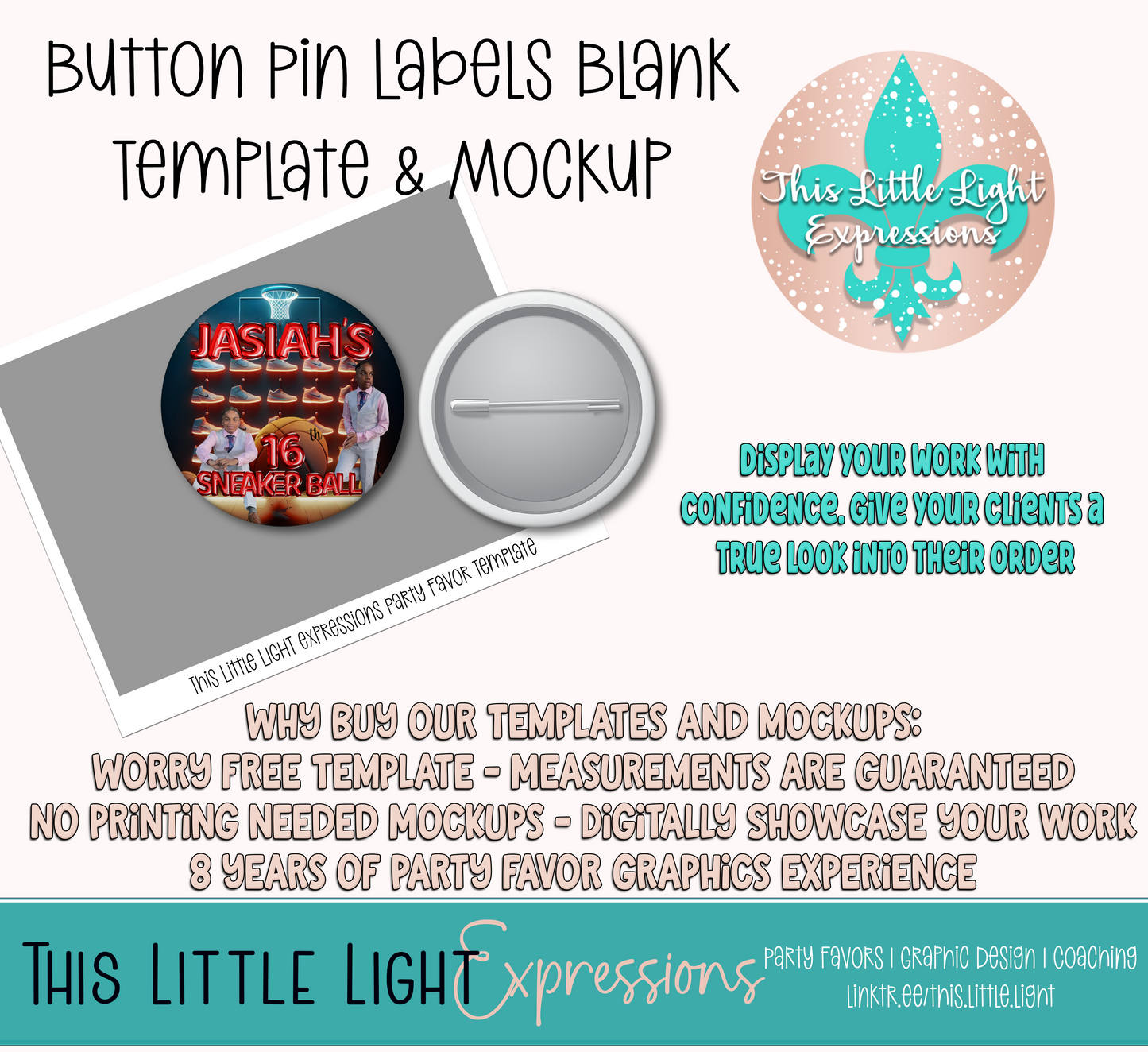 Button Pins Template and Mockup for Photoshop or Canva | Digital Download | For Party Favors
