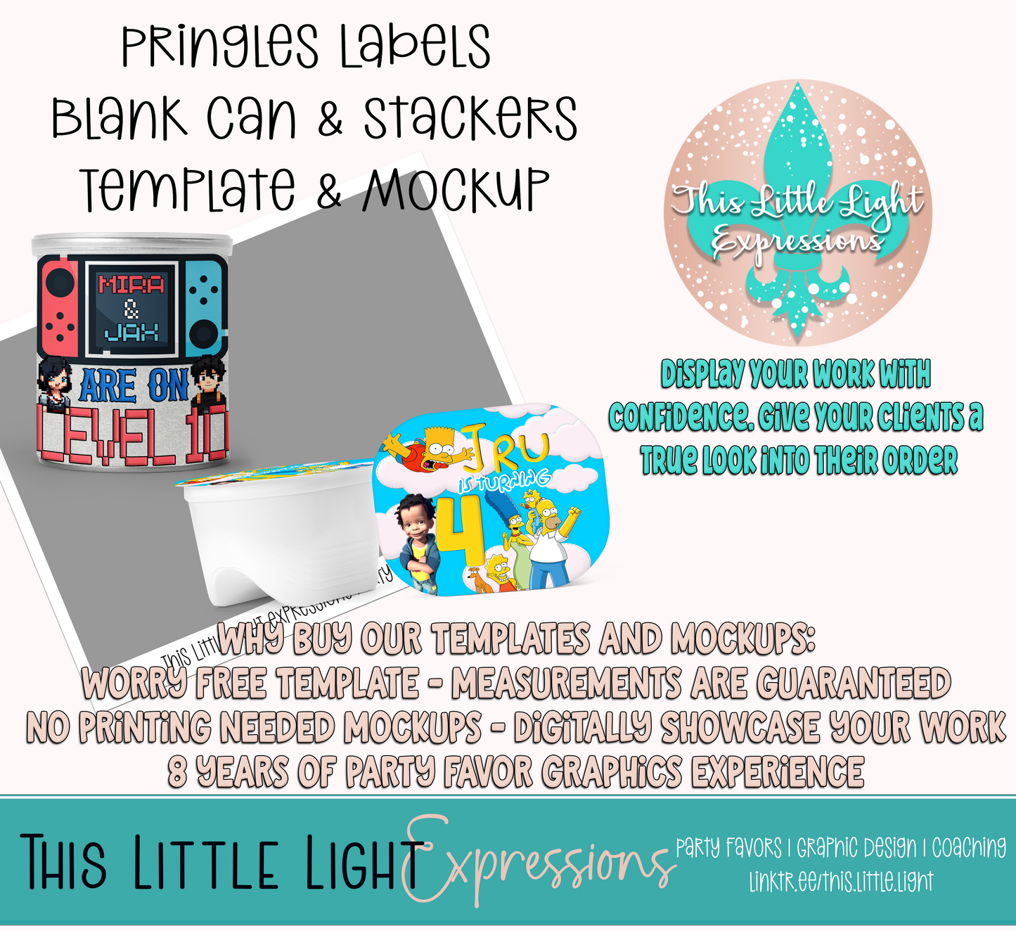 Pringles Can and Pringles Stackers Template and Mockup for Photoshop or Canva | Digital Download | For Party Favors