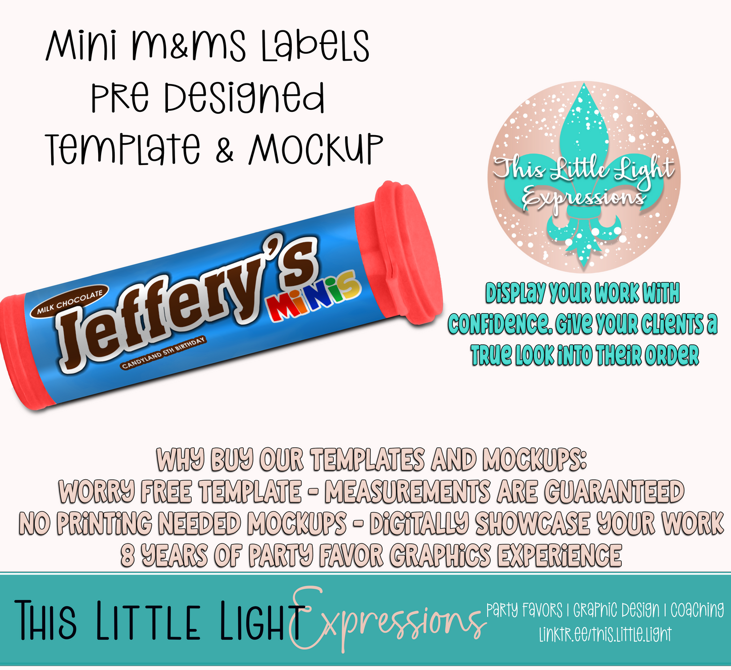 Mini M&Ms Tube Template and Mockup for Photoshop or Canva | Digital Download | For Party Favors
