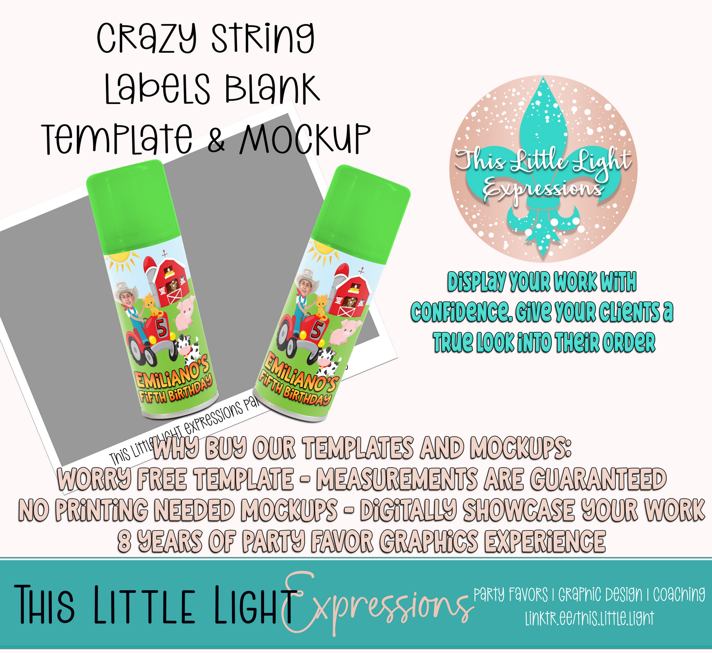 Crazy String Labels Template and Mockup for Photoshop or Canva | Digital Download | For Party Favors