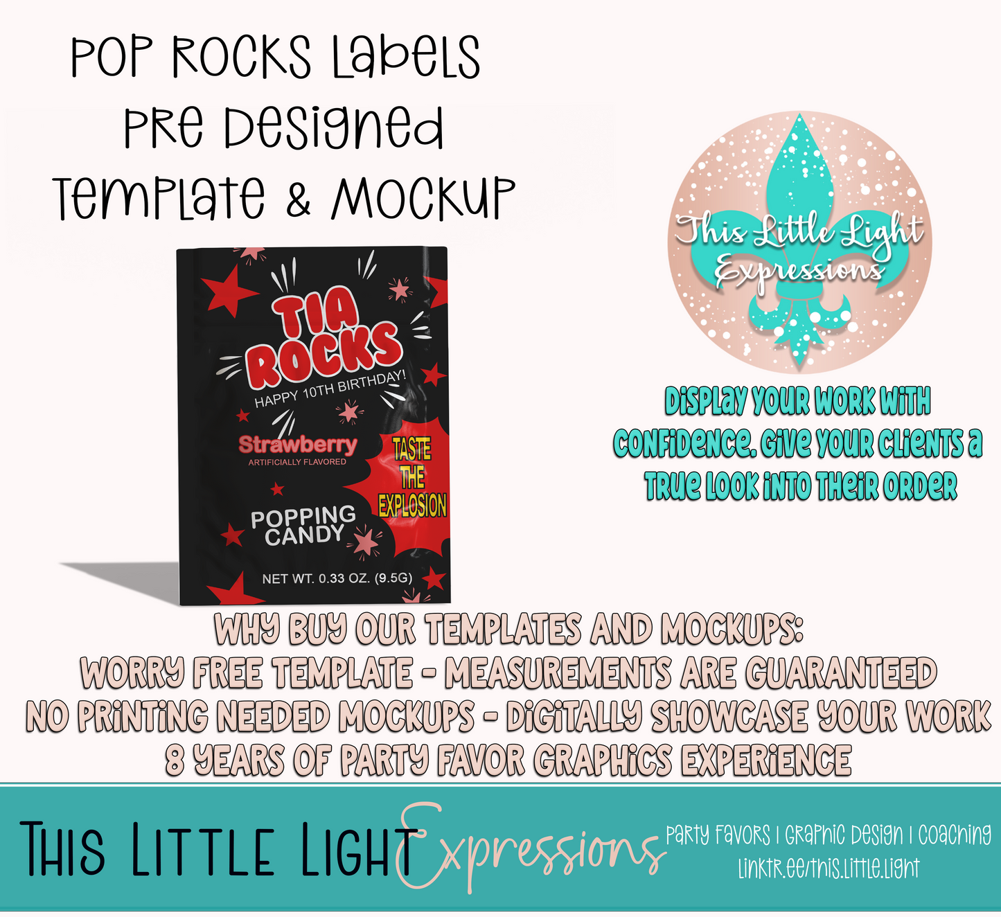 Pop Rocks Candy Template and Mockup for Photoshop or Canva | Digital Download | For Party Favors