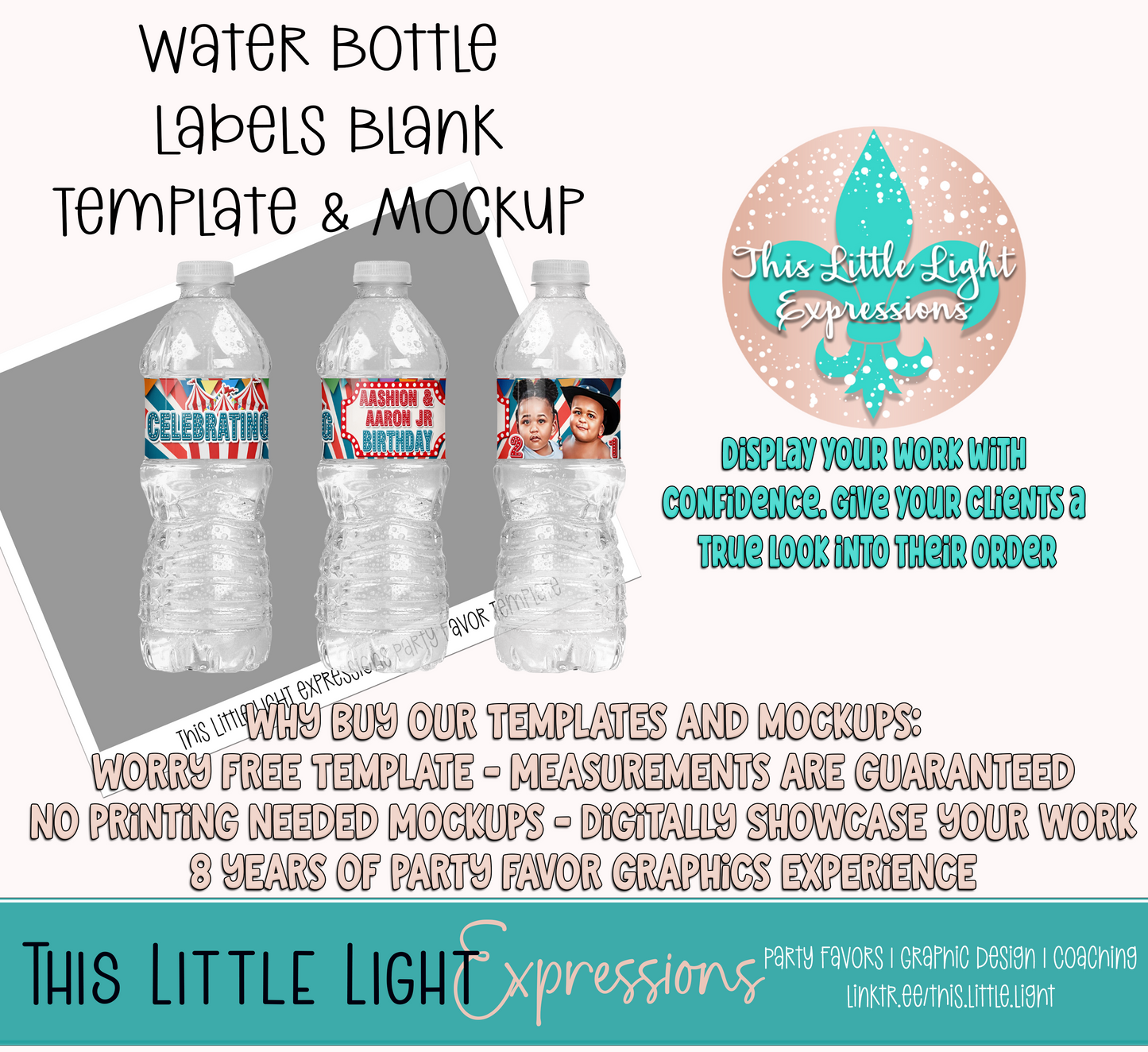 Water Bottles Labels Template and Mockup for Photoshop or Canva | Digital Download | For Party Favors
