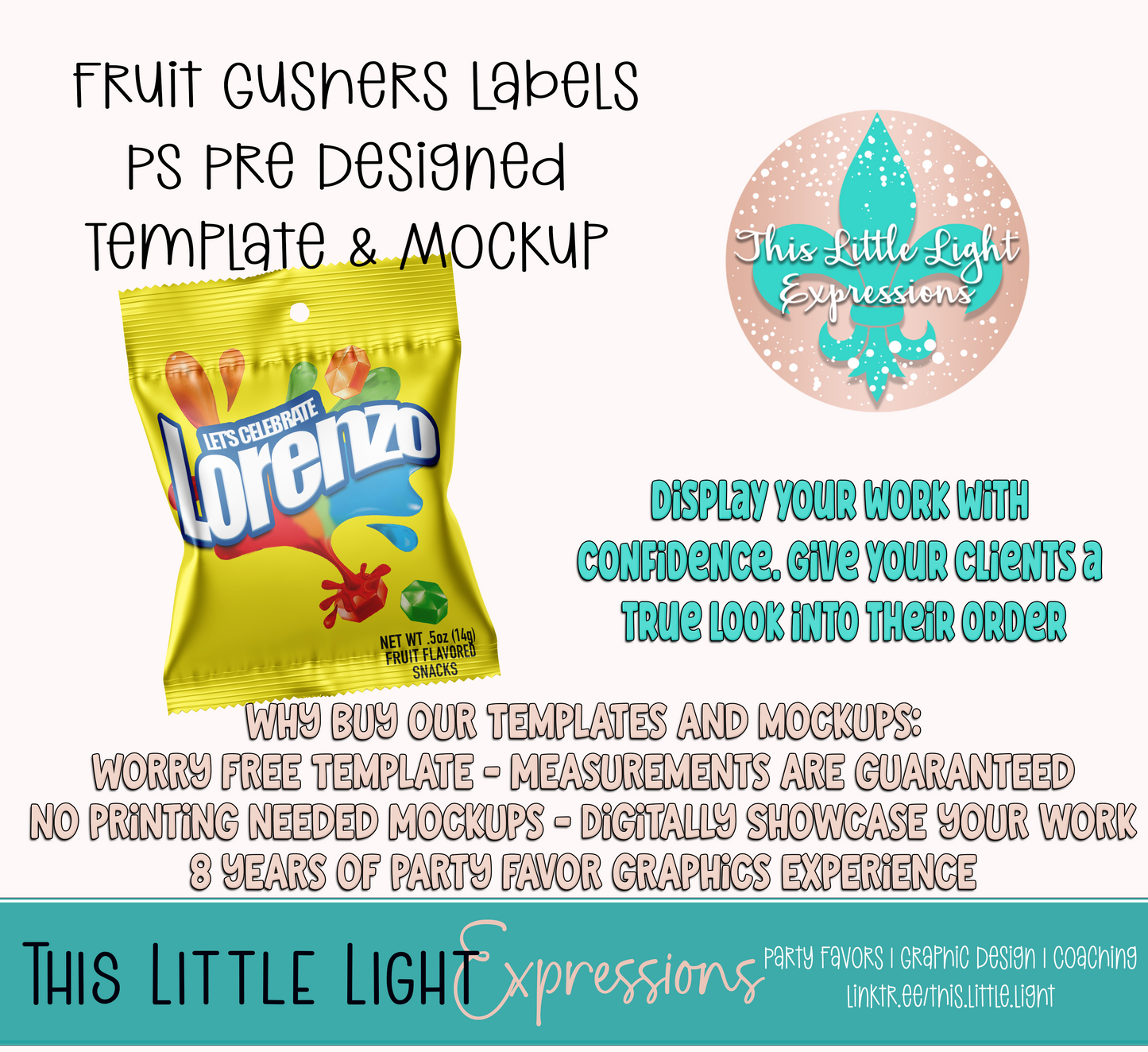 Fruit Gushers Template and Mockup for Photoshop or Canva | Digital Download | For Party Favors
