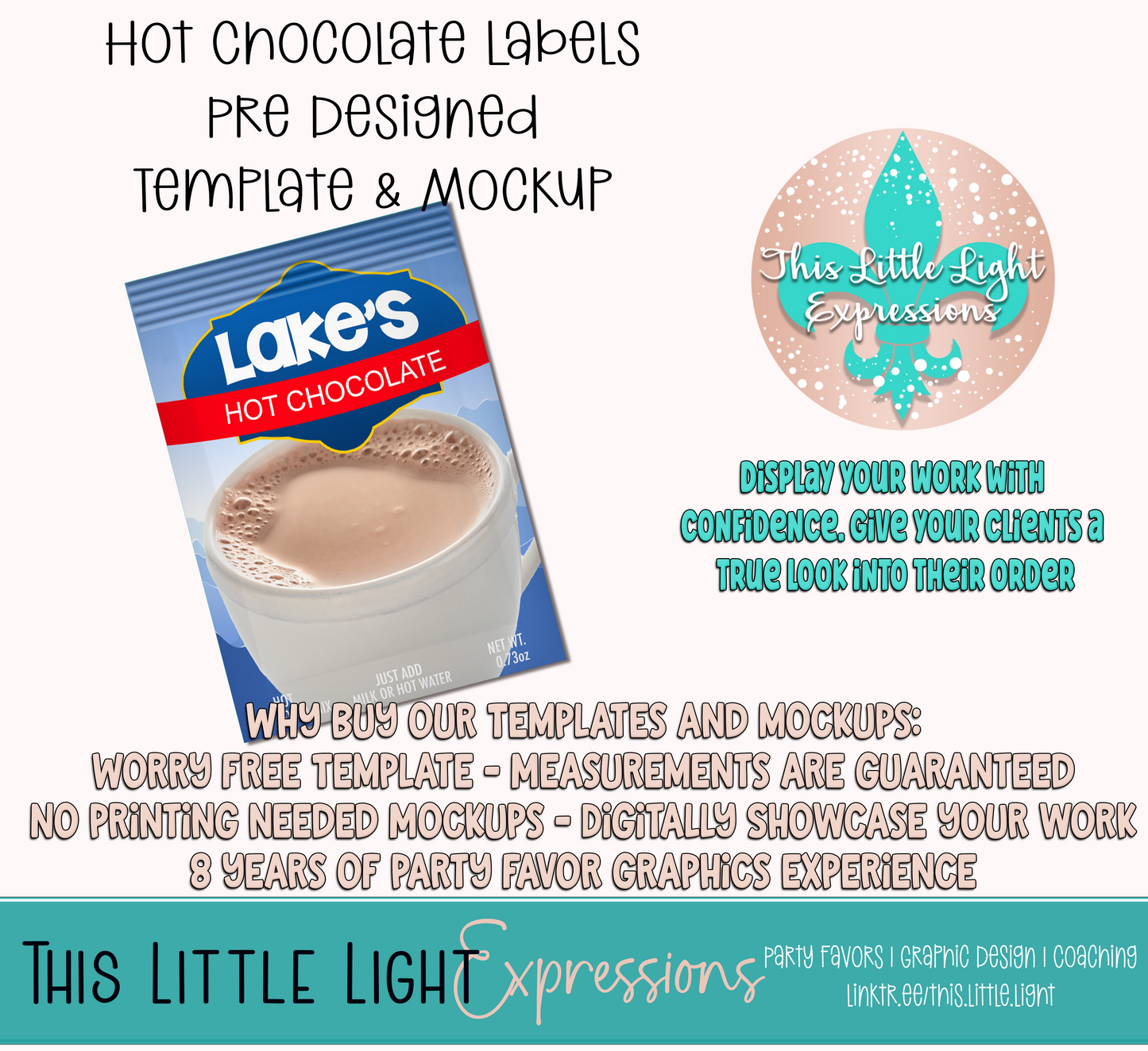 Hot Chocolate Template and Mockup for Photoshop or Canva | Digital Download | For Party Favors
