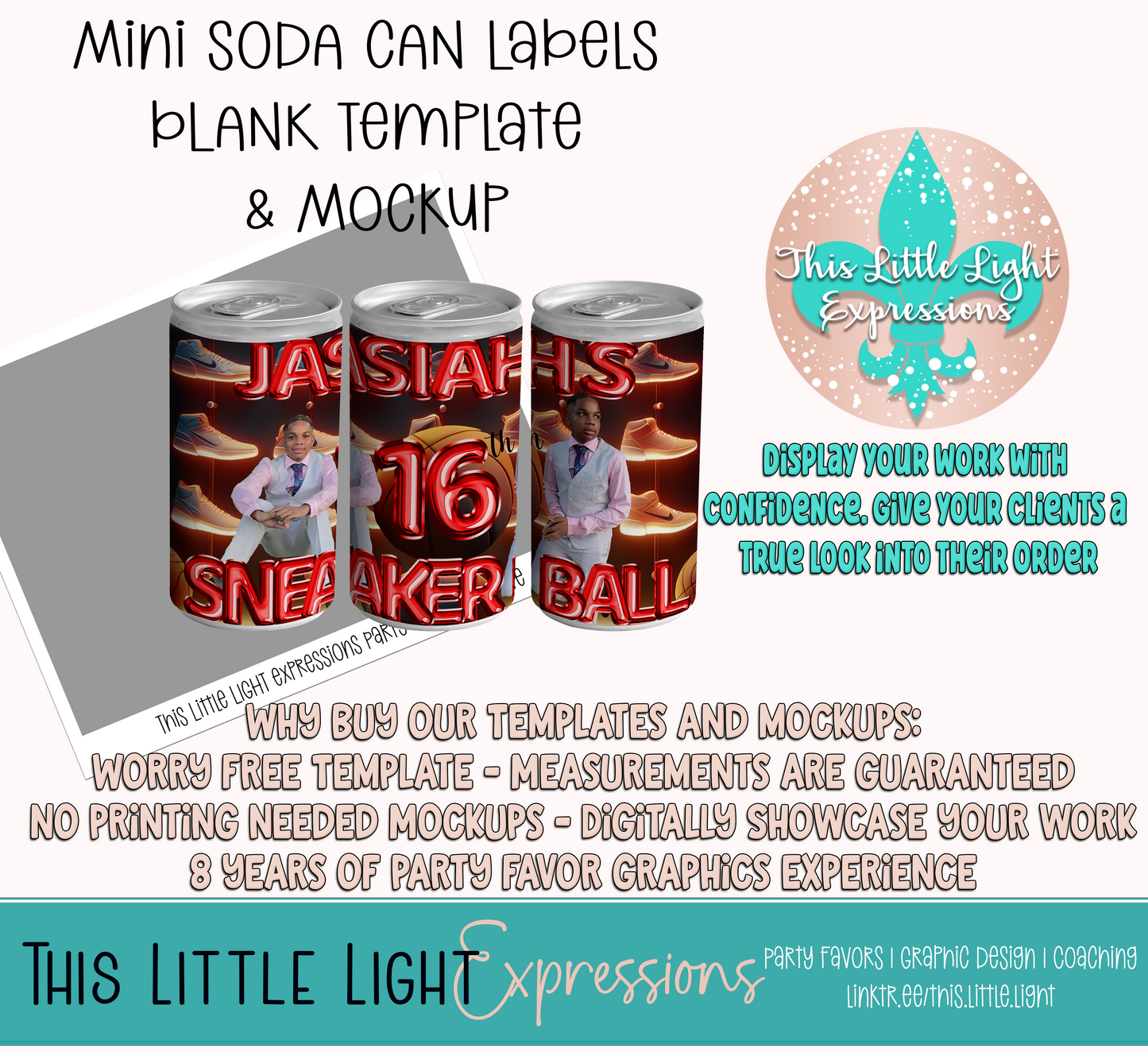 Mini Soda Cans Template and Mockup for Photoshop or Canva | Digital Download | For Party Favors