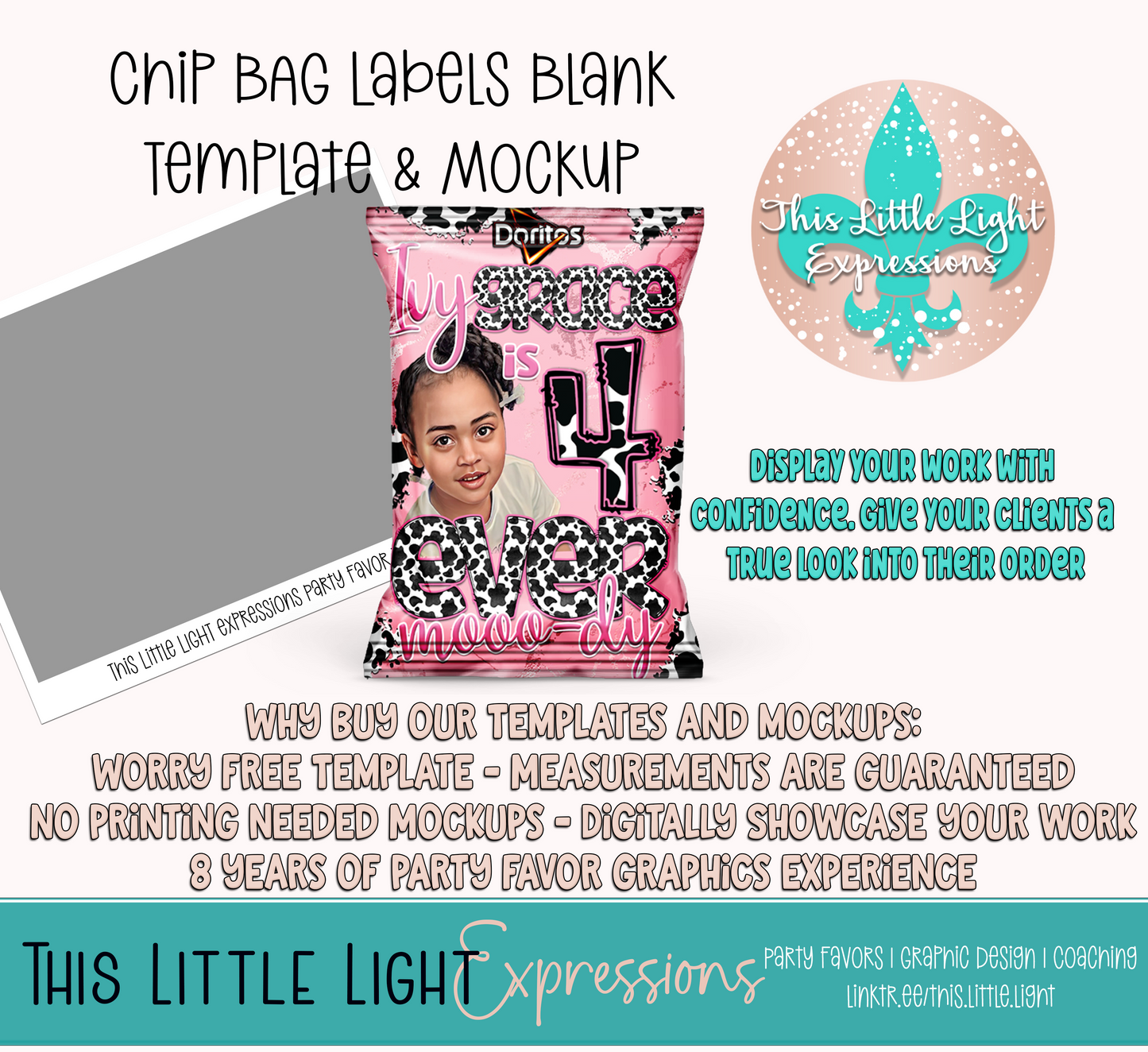 Chip Bag Template and Mockup for Photoshop or Canva | Digital Download | For Party Favors