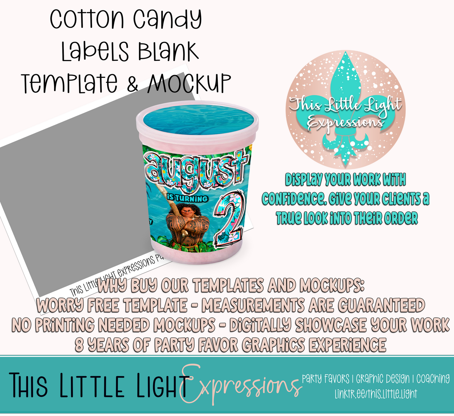 Cotton Candy Template and Mockup for Photoshop or Canva | Digital Download | For Party Favors