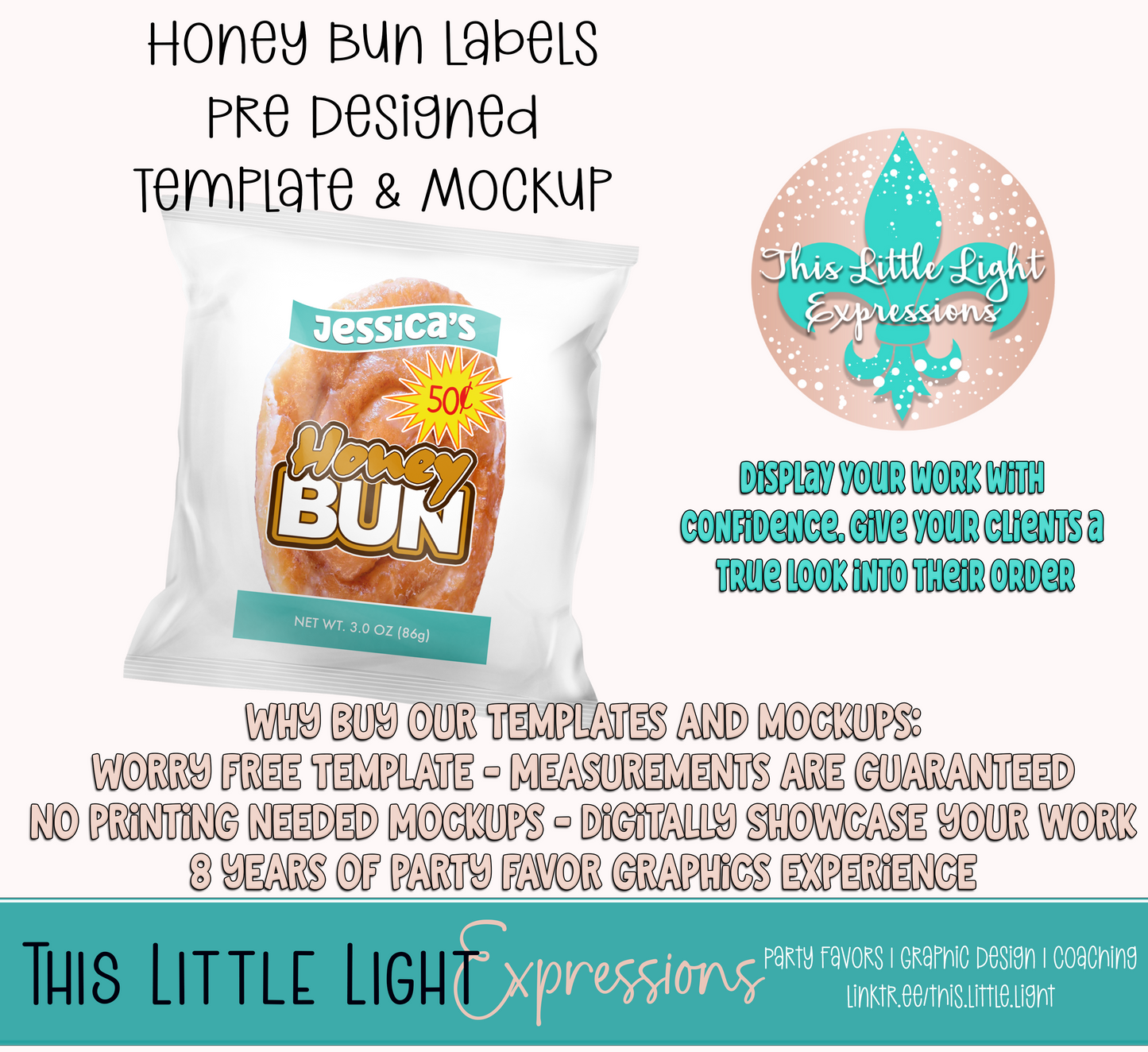 Honey Buns Template and Mockup for Photoshop or Canva | Digital Download | For Party Favors