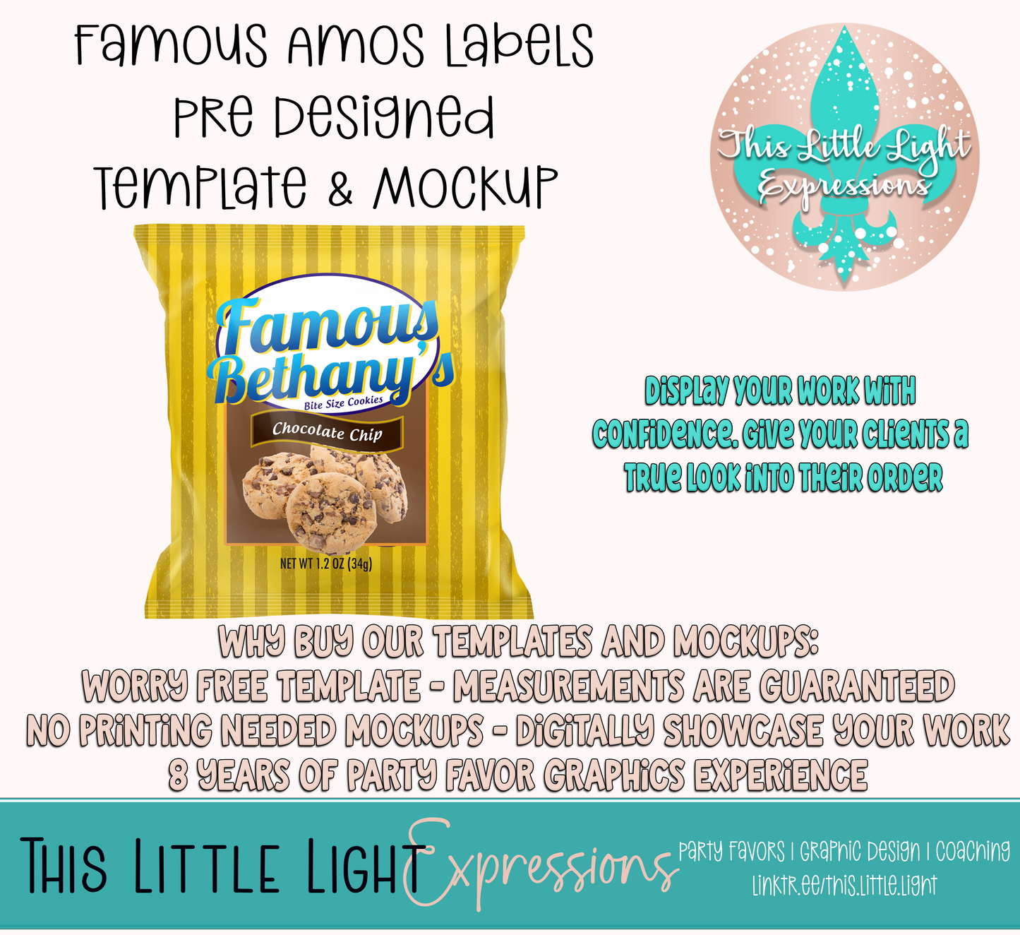 Famous Amos Cookies Template and Mockup for Photoshop or Canva | Digital Download | For Party Favors