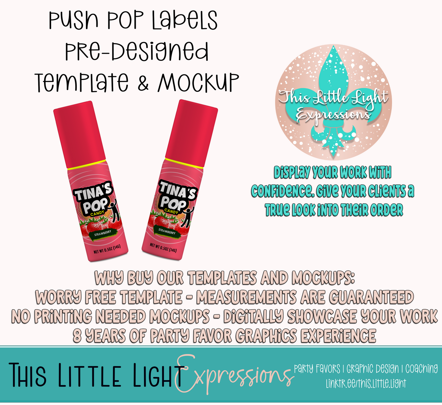 Push Pop Template and Mockup for Photoshop or Canva | Digital Download | For Party Favors