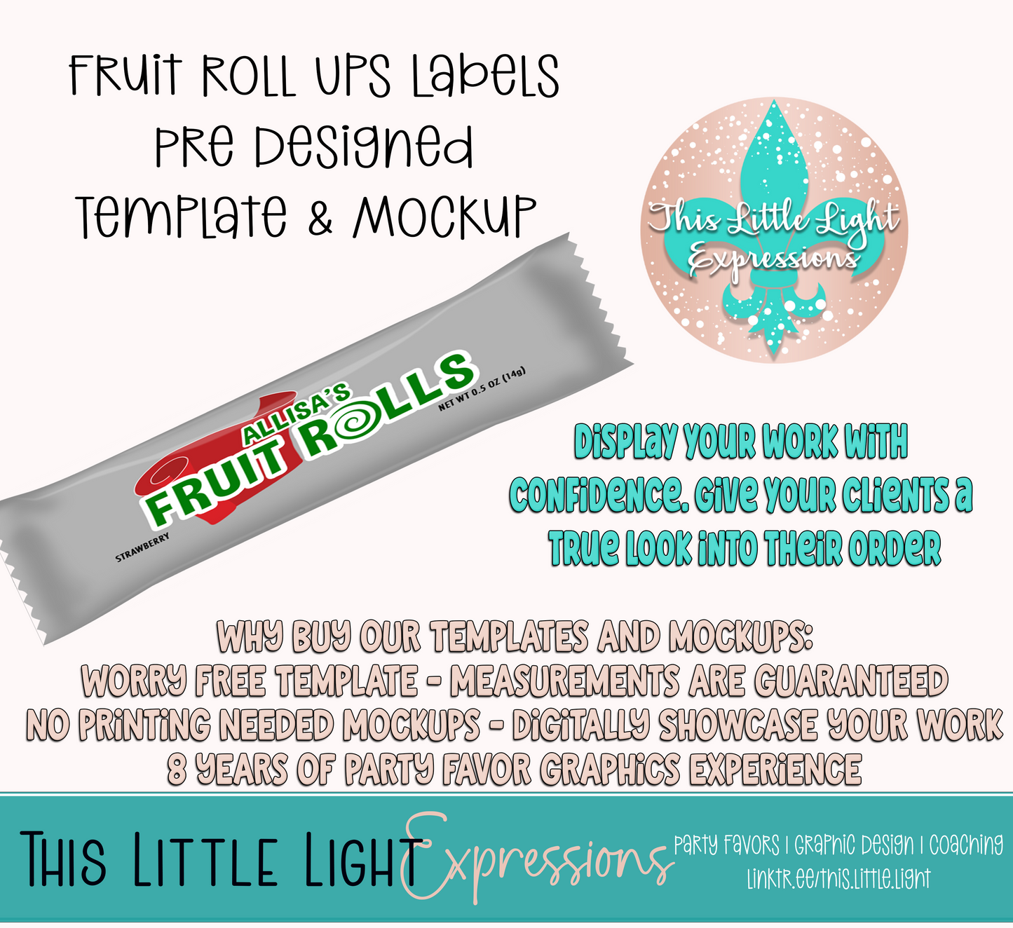 Fruit Roll ups Labels Template and Mockup for Photoshop or Canva | Digital Download | For Party Favors