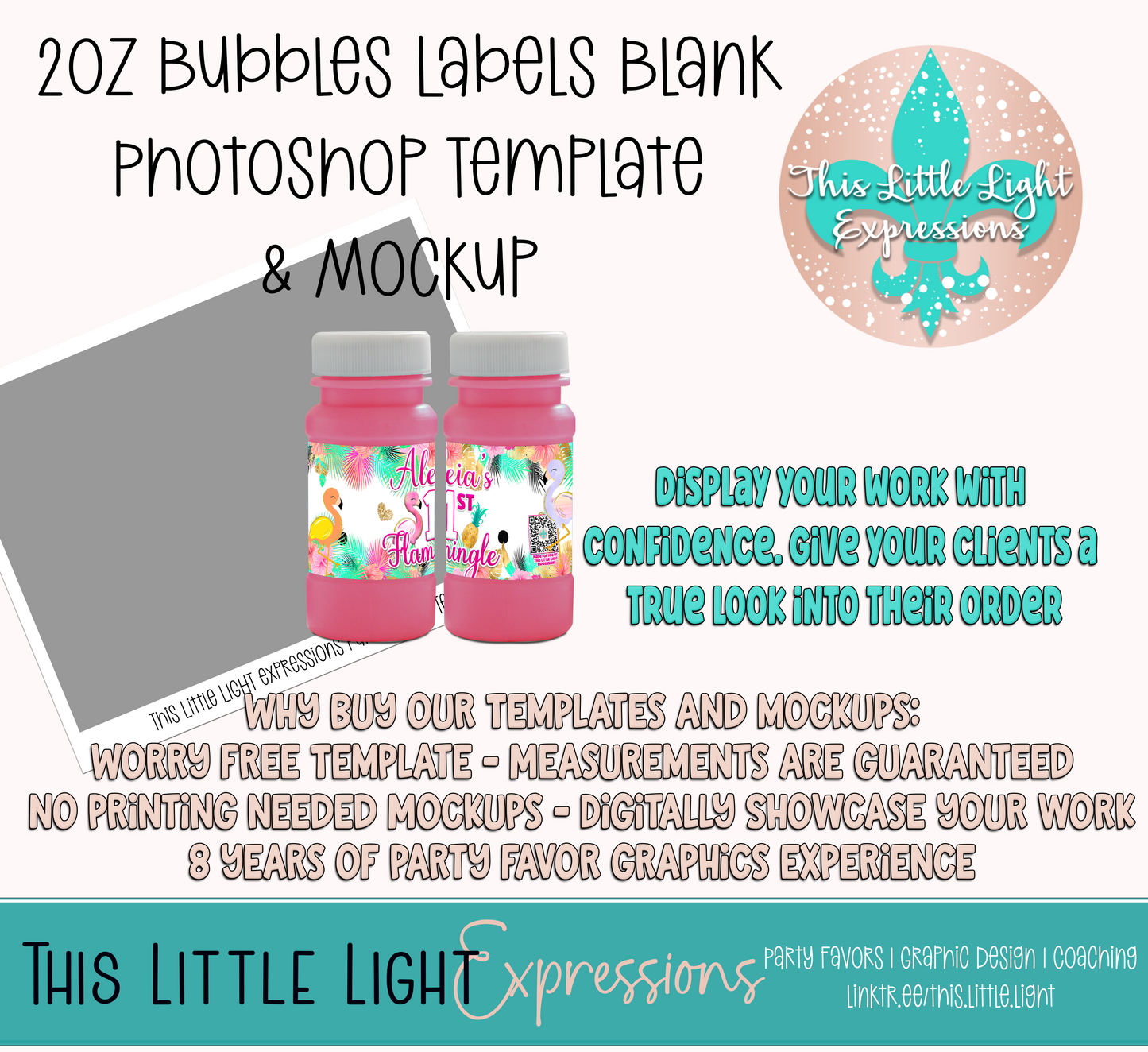 2oz Bubbles Template and Mockup for Photoshop or Canva | Digital Download | For Party Favors