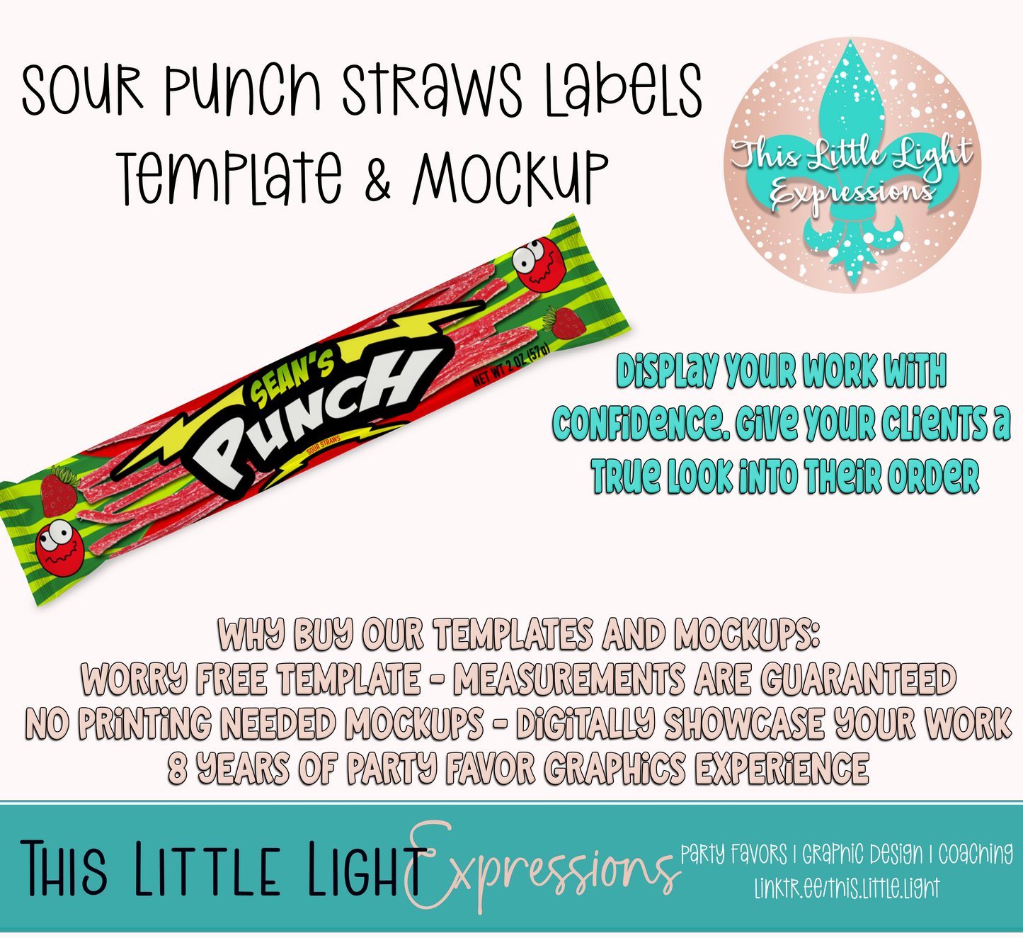 Sour Punch Straws Candy Template and Mockup for Photoshop or Canva | Digital Download | For Party Favors