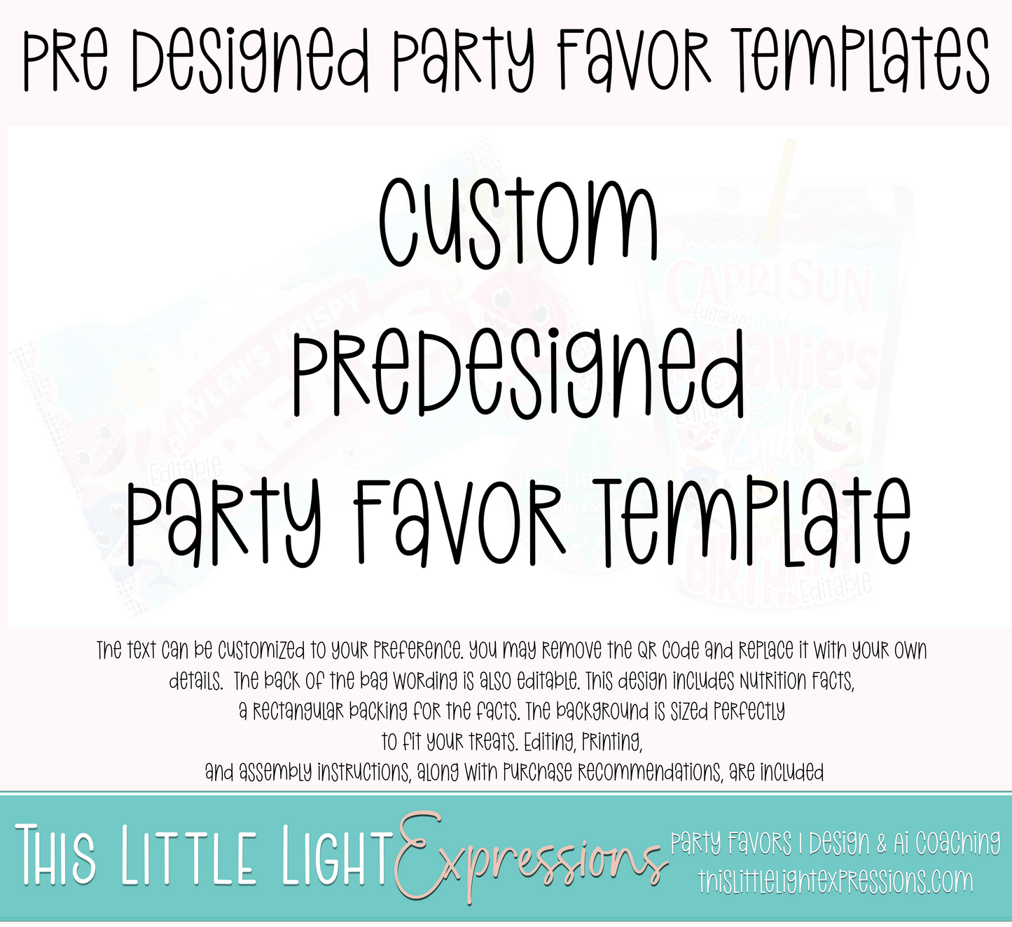 Custom Pre Designed Party Favor Templates | 5 Pre Designed Editable Templates | Digital Download | Party Favor Templates | FREE for CEO Subscribers