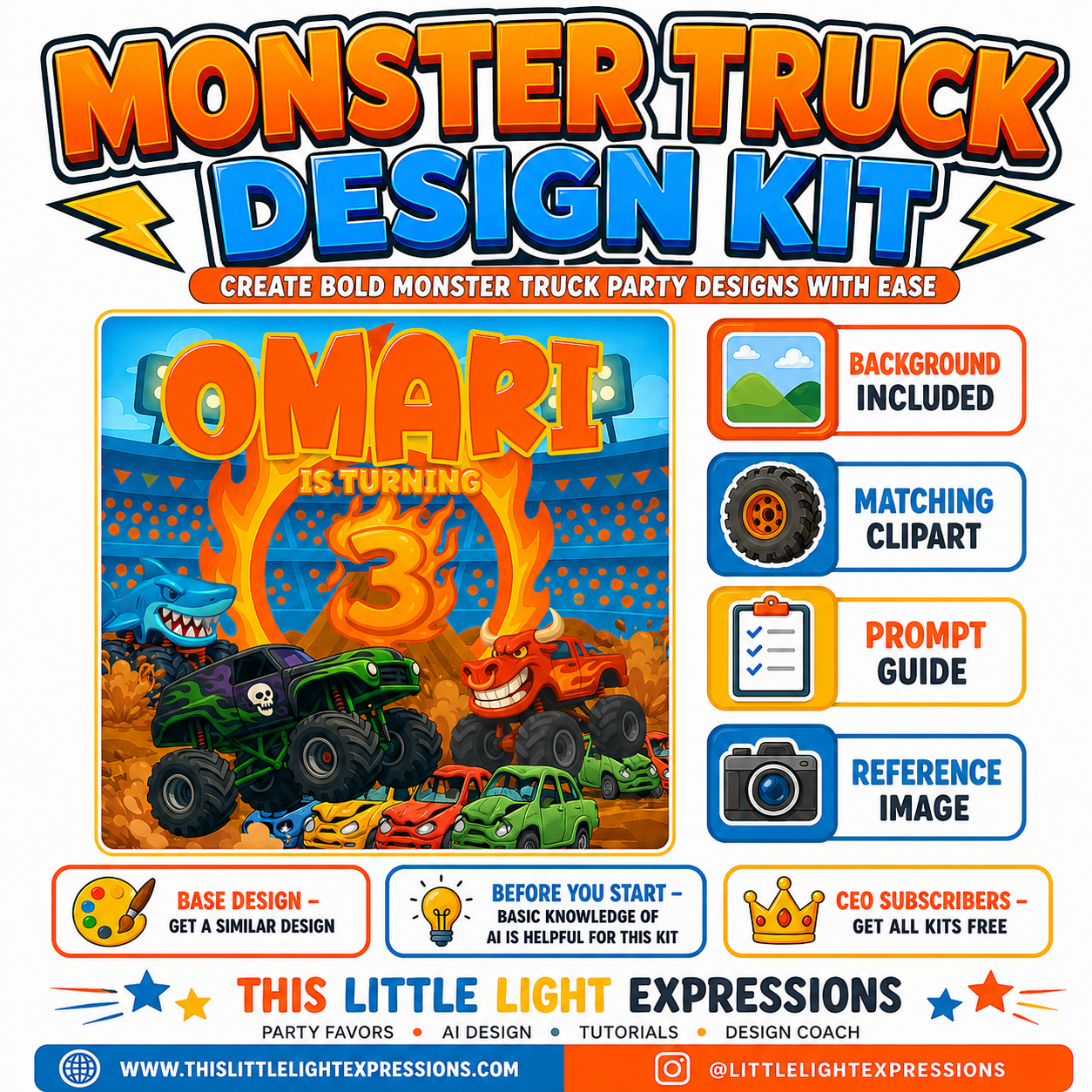 Monster Truck Ai Design Kit |Create Your Own Unique Designs | Instant Digital Download | CEO Subscribers get for FREE