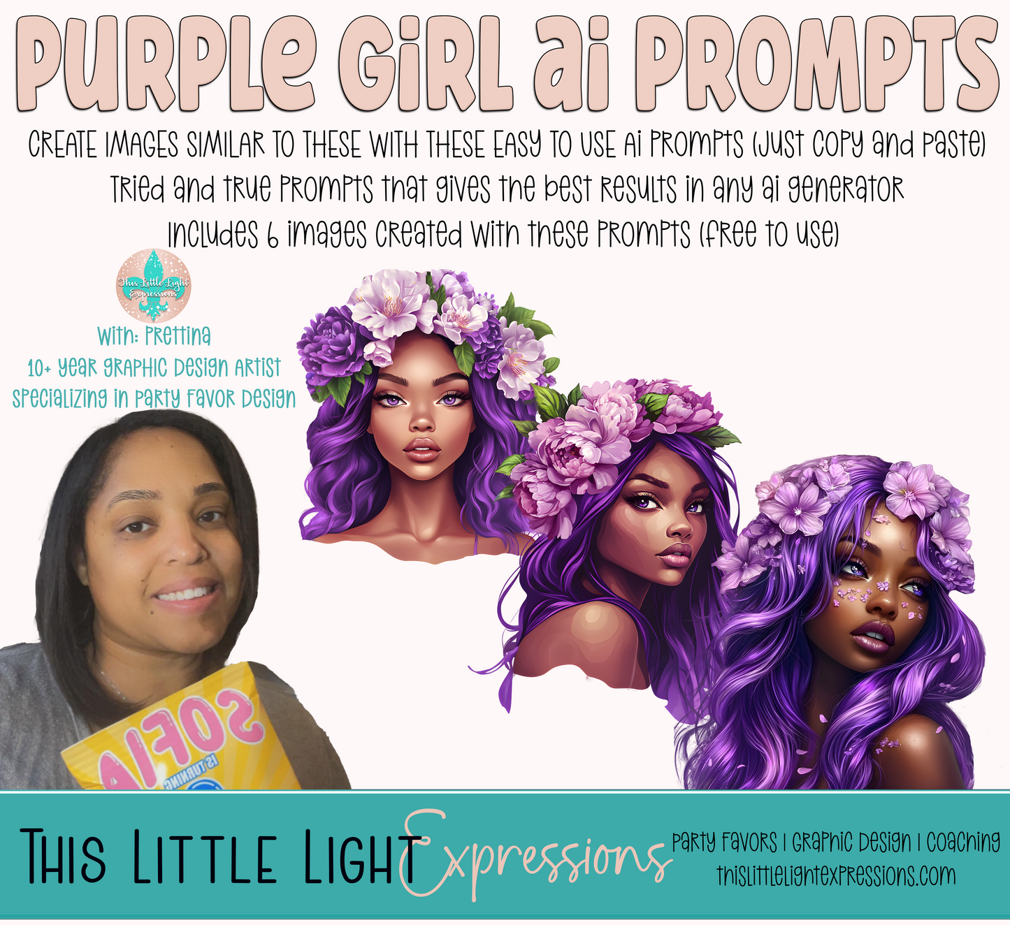 Purple Girls Illustration Ai Prompts | Ai Art Generator Prompts | Instant Download