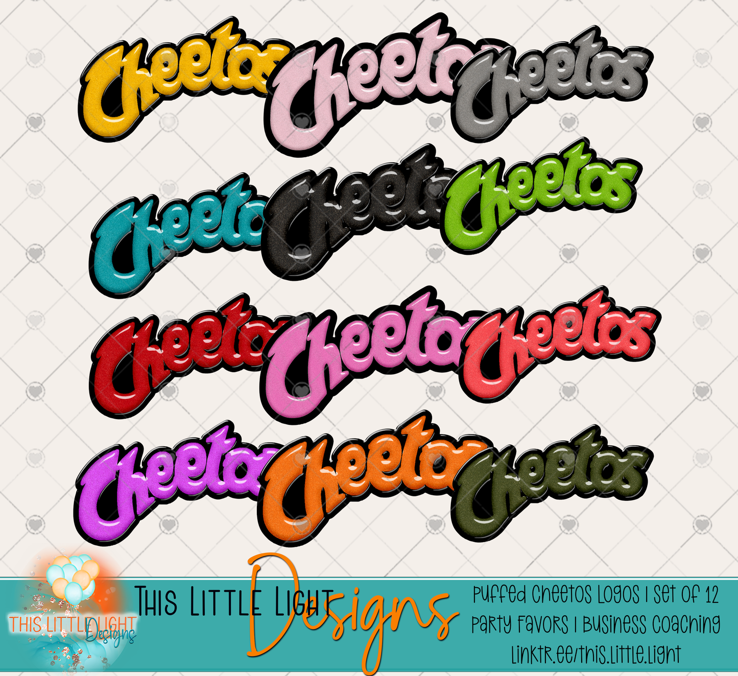 Puffed Cheetos Logo Set of 12 Colorful Clipart | Instant Digital Download