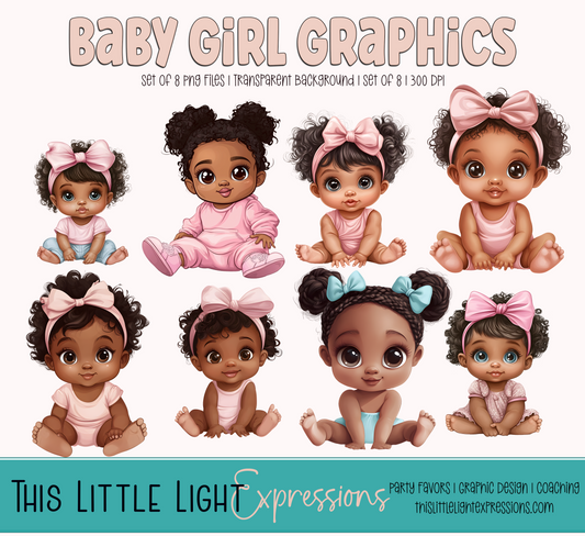 Cute Baby Girls (Pink) | Set of 8 PNG Files | Graphics | Instant Download