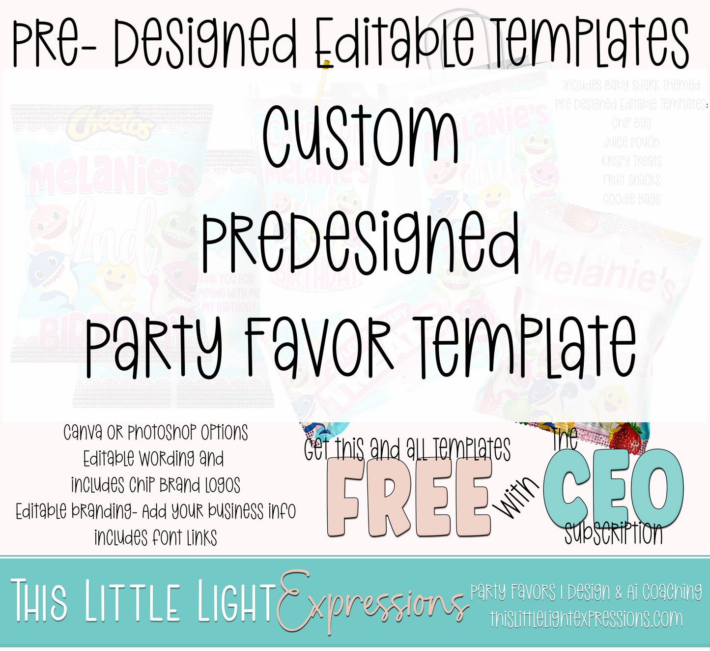 Custom Pre Designed Party Favor Templates | 5 Pre Designed Editable Templates | Digital Download | Party Favor Templates | FREE for CEO Subscribers