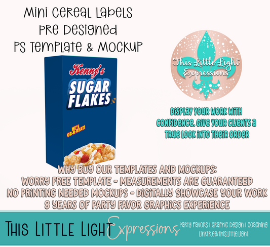 Mini Cereal Box Labels Template and Mockup for Photoshop | Digital Download | For Party Favors