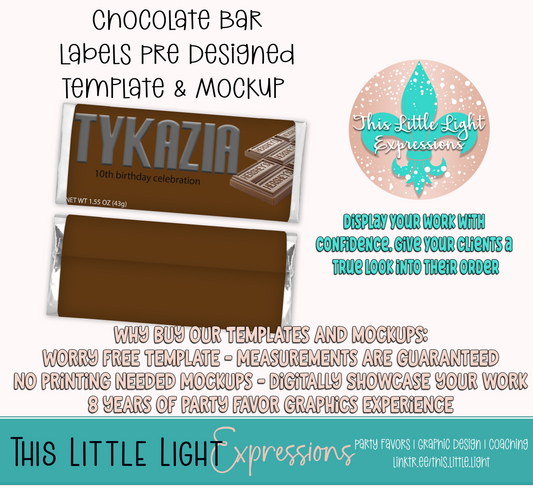 Hershey Chocolate Bar Template and Mockup for Canva | Digital Download | For Party Favors