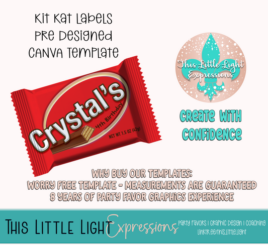 Kit Kat Candy Template for Canva | Digital Download | For Party Favors