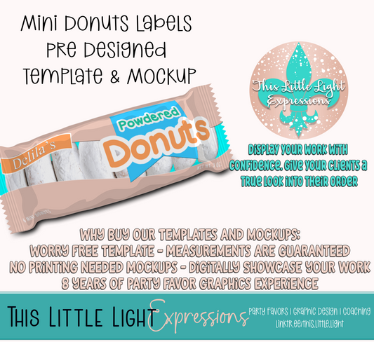 Mini Donuts Template and Mockup for Canva | Digital Download | For Party Favors