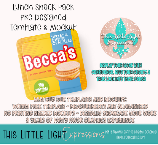 Lunch Pack Template and Mockup for Photoshop | Digital Download | For Party Favors