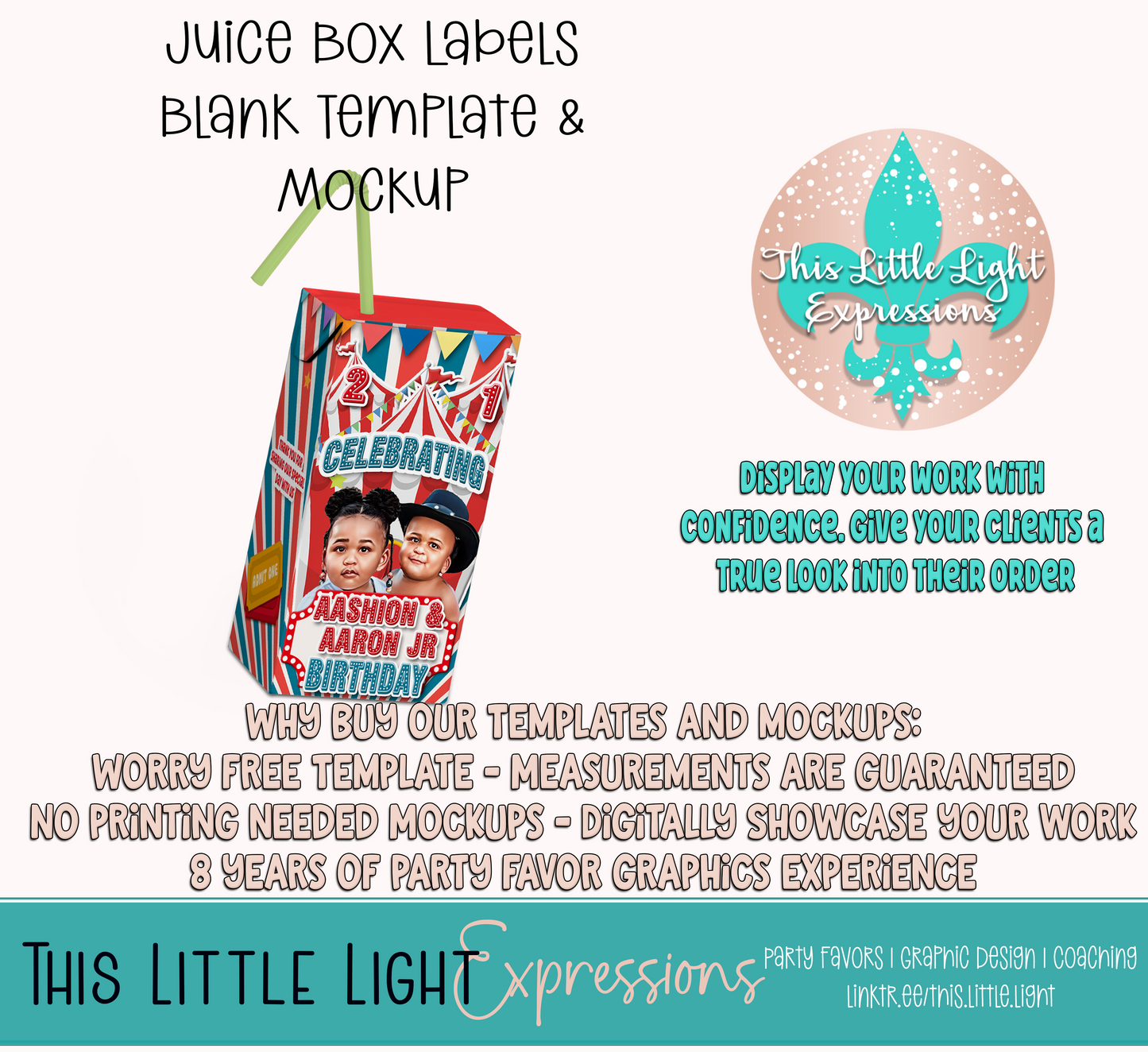 Juice Box Template and Mockup for Photoshop | Digital Download | For Party Favors