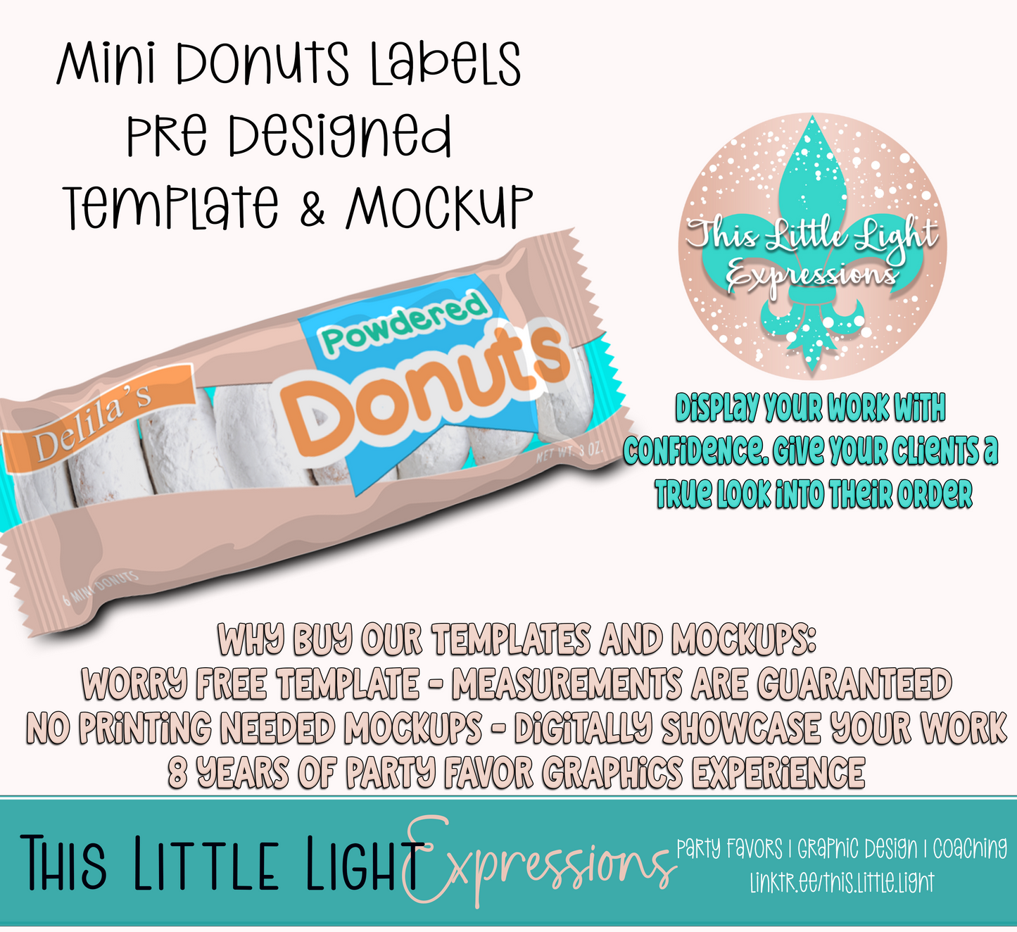 Mini Donuts Template and Mockup for Photoshop | Digital Download | For Party Favors