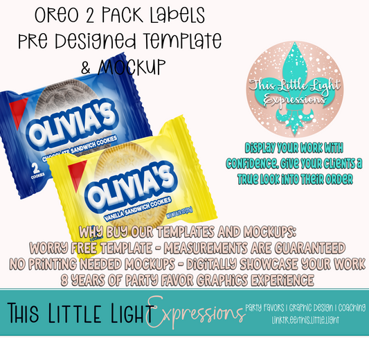 Oreo 2 Pack Cookies Labels Template and Mockup for Photoshop | Digital Download | For Party Favors