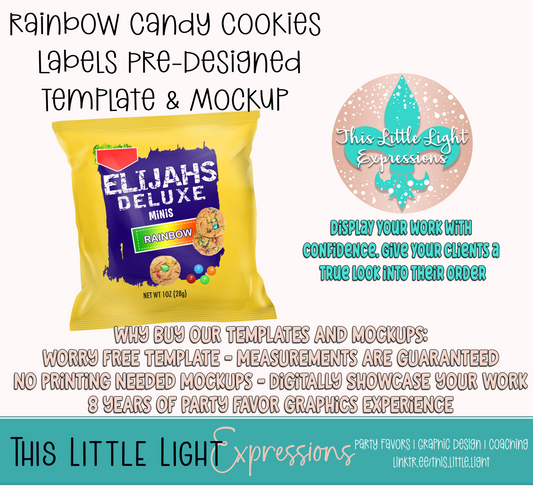 Rainbow m&m Cookies Template and Mockup for Photoshop | Digital Download | For Party Favors