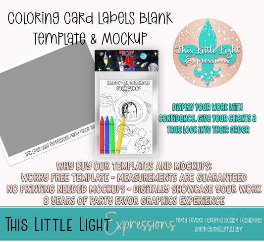 Coloring Card Template and Mockup for Photoshop | Digital Download | For Party Favors