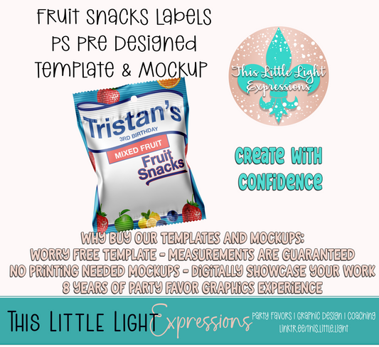 Fruit Snacks Template and Mockup for Photoshop | Digital Download | For Party Favors