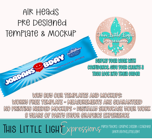 Air Heads Candy Template and Mockup for Photoshop | Digital Download | For Party Favors