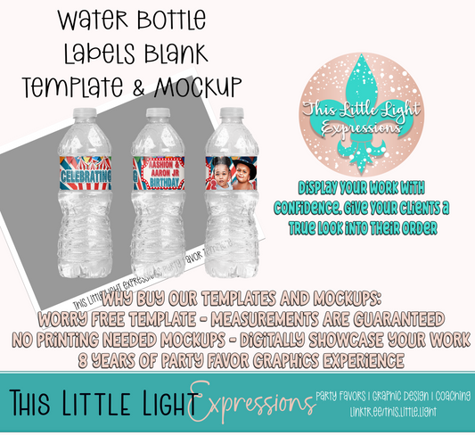 Water Bottle Labels Template and Mockup for Canva | Digital Download | For Party Favors