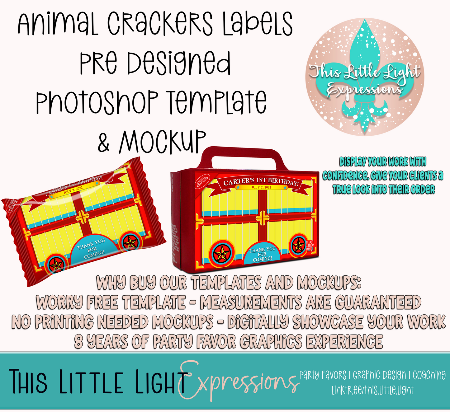 Animal Crackers Set of 4 Template and Mockup for Photoshop | Digital Download | For Party Favors